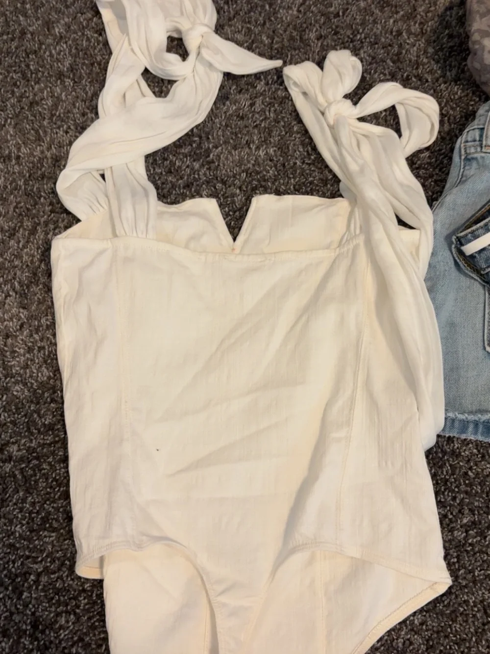 Free People Cream Tie-Shoulder Bodysuit
